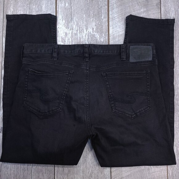 Silver Jeans Mens Konrad Slim Straight Leg Size 40x30 Black Denim 5 Pocket Pants - Picture 2 of 9